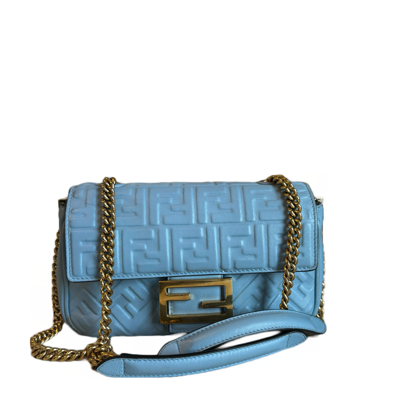 Fendi Embossed Midi Chain Baguette Bag